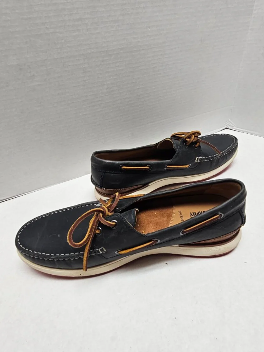 Mens Johnston & Murphy Tru Foam Boat 2 Eye Monaco Shoes Sheepskin Leather 12